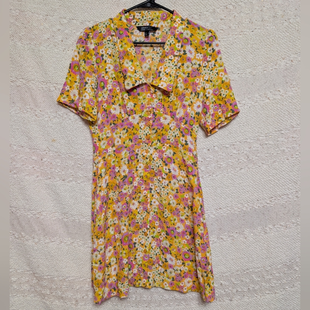 Nobody's Child Women's Yellow Floral Collared Daisy Mini Dress Size 4